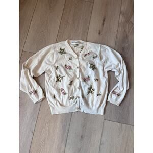 Grandma Embroidered Cottagecore Cardigan Floral Small Or Medium wooden buttons